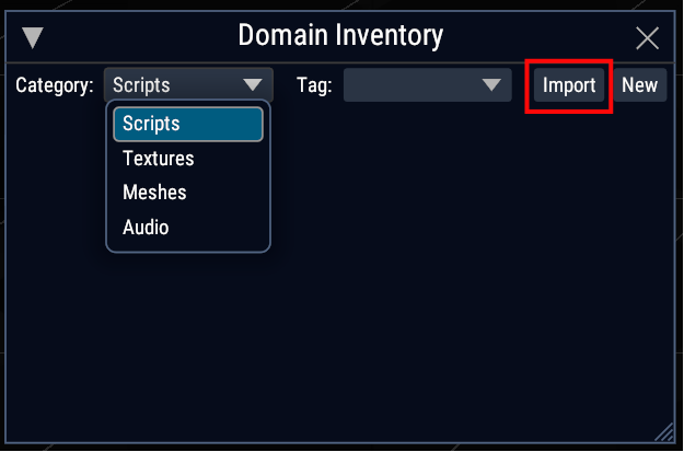 Domain Inventory Import Button