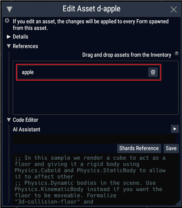 Edit Asset References Toggle